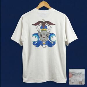 Vintage 1995 USMMA Kings Point Tee XL Distressed Oneita Boxy Fit KPS Crest 90s